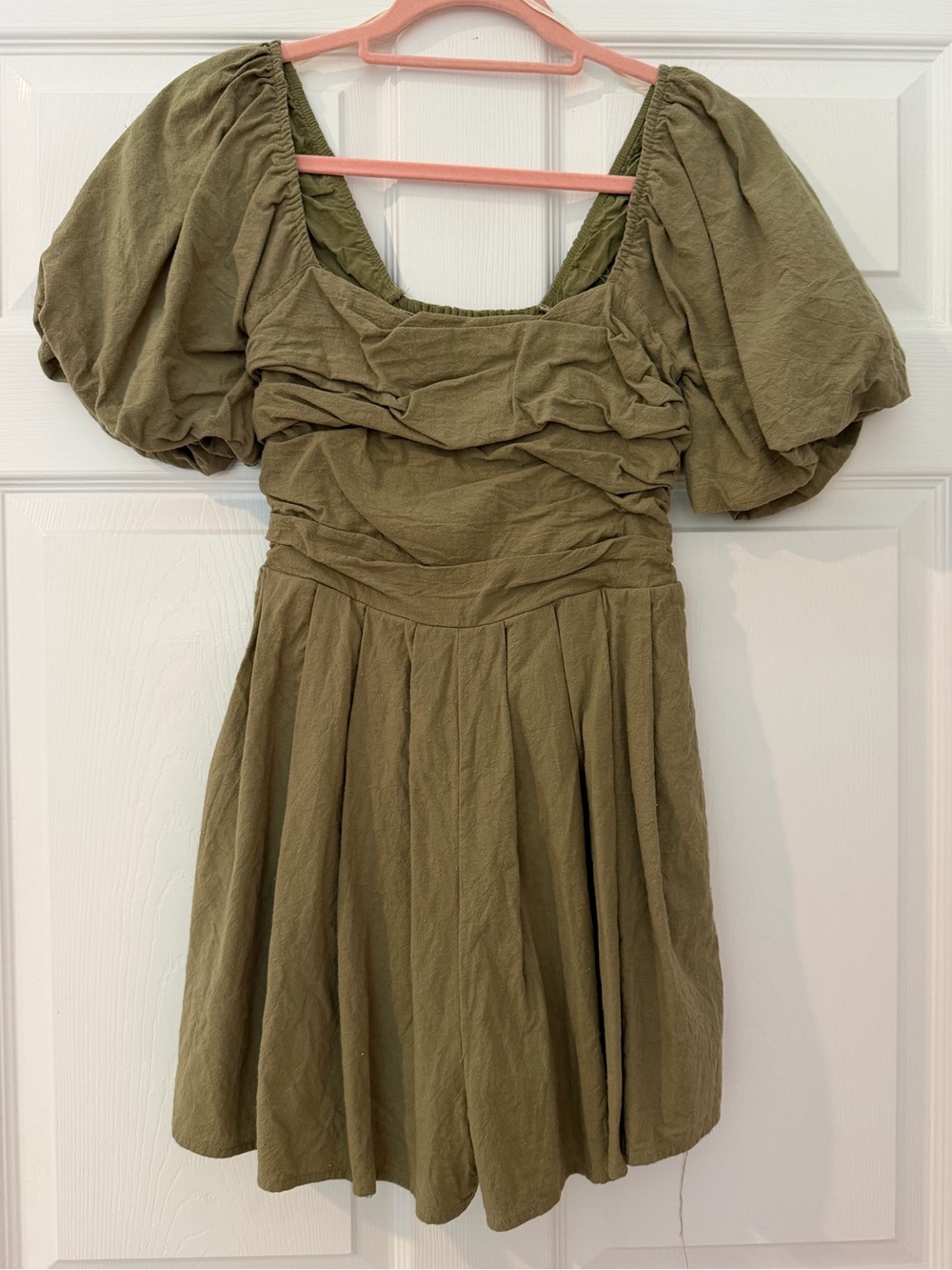 Mustard Seed Olive Puff-Sleeve Romper